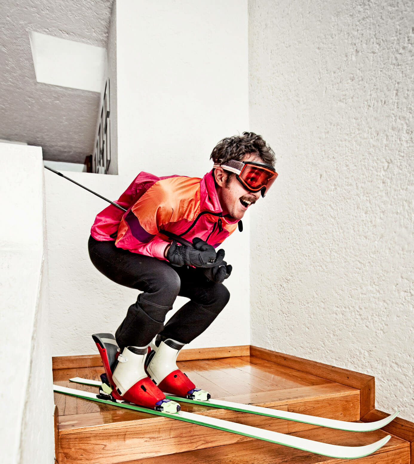 Man Skiing at Home